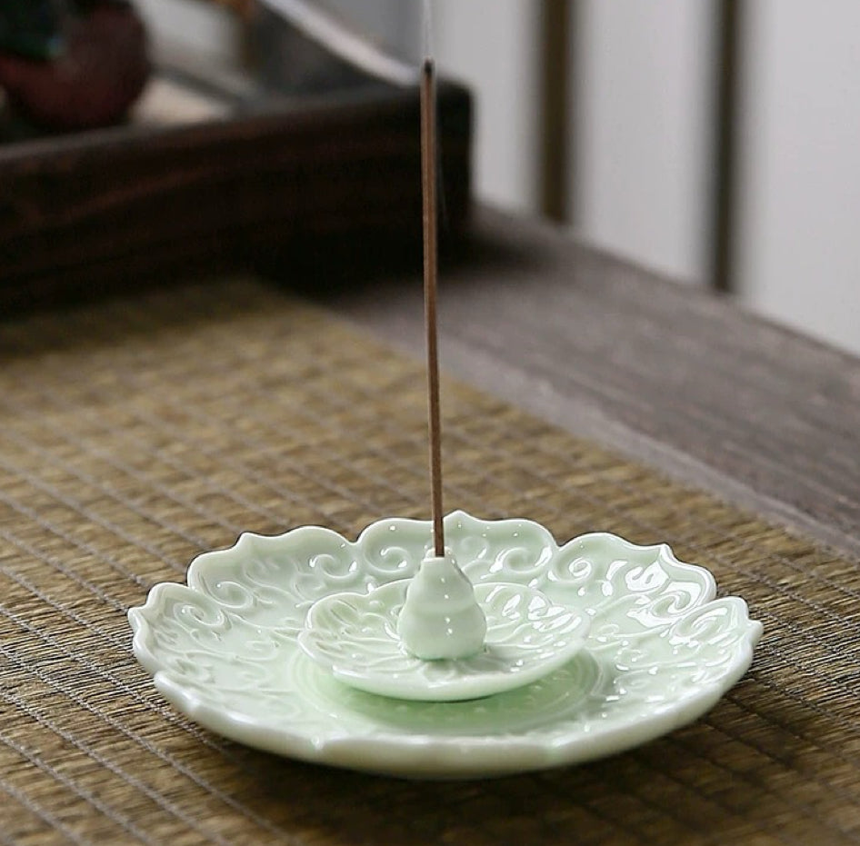 Lotus Relief Ceramic Incense Holder