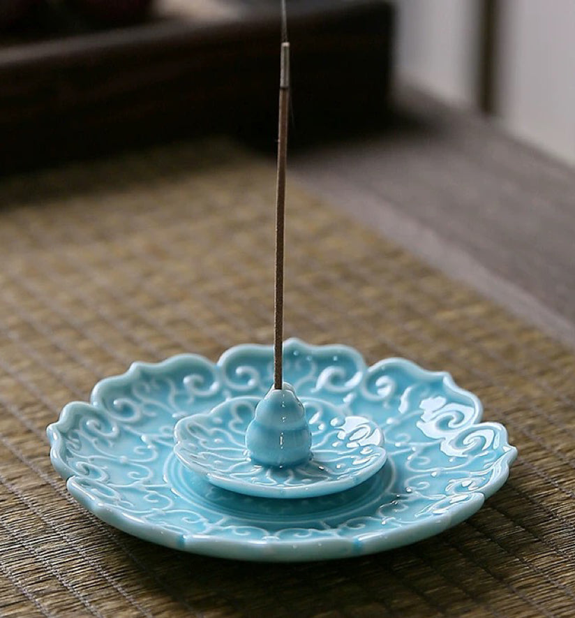 Lotus Relief Ceramic Incense Holder