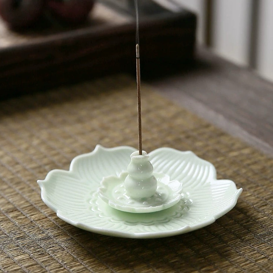 Lotus Relief Ceramic Incense Holder