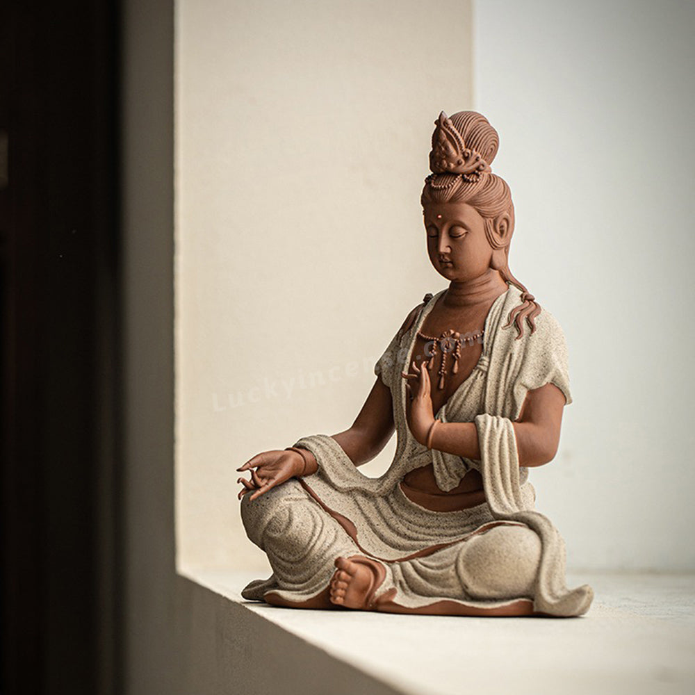 Neo-Chinese Style Ceramic Guanyin Bodhisattva Statue