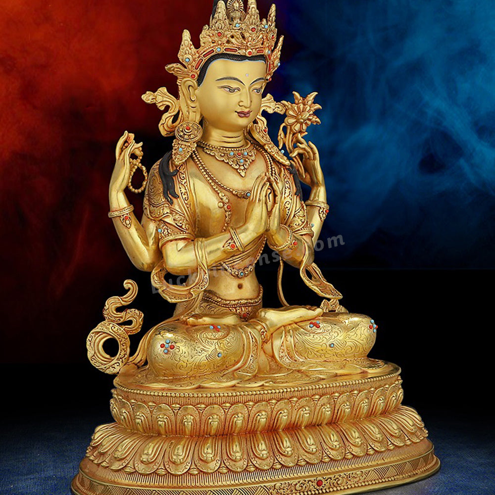Pure Copper Four Armed Guanyin Bodhisattva Statue