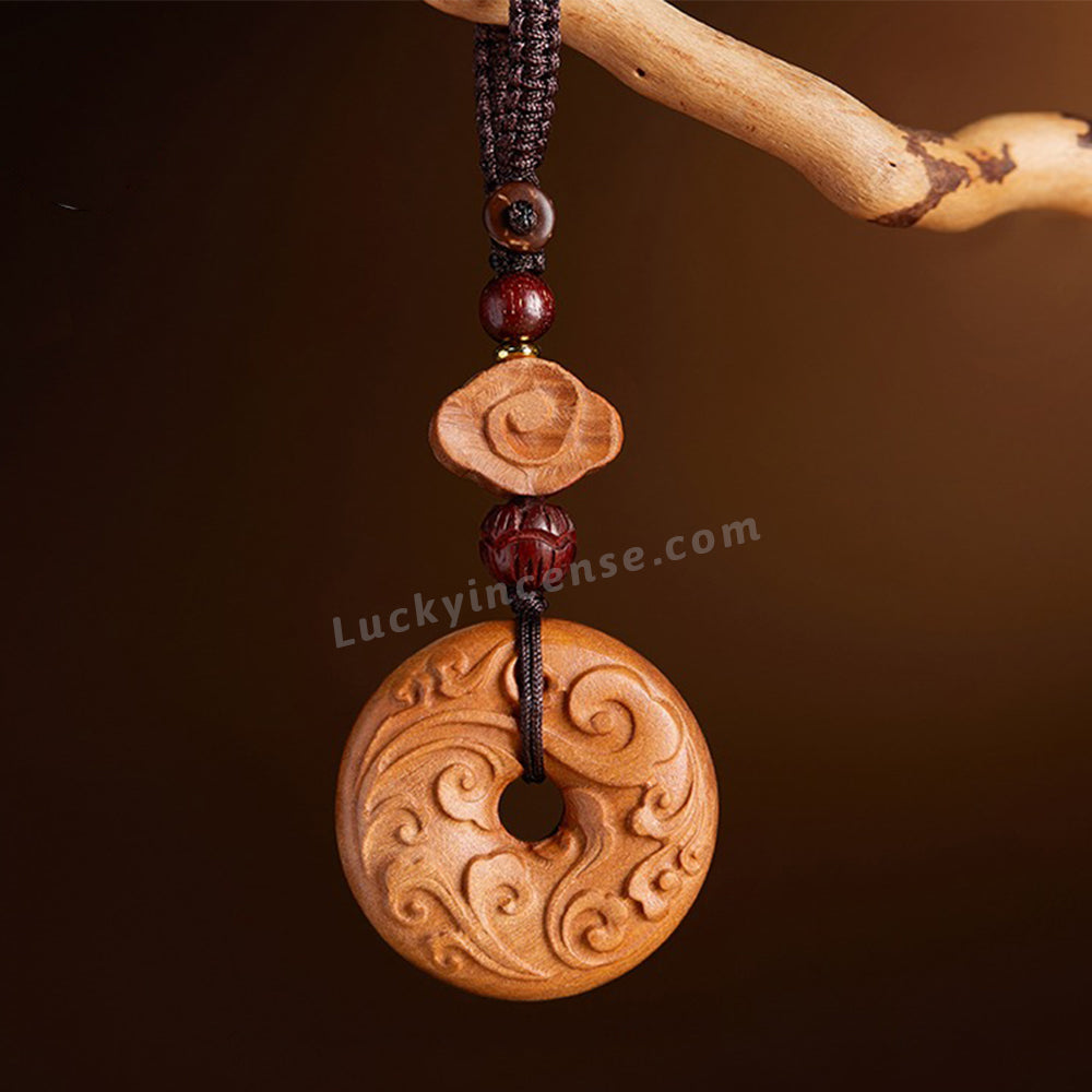 Peach Wood Lucky Coin Keychain Charm