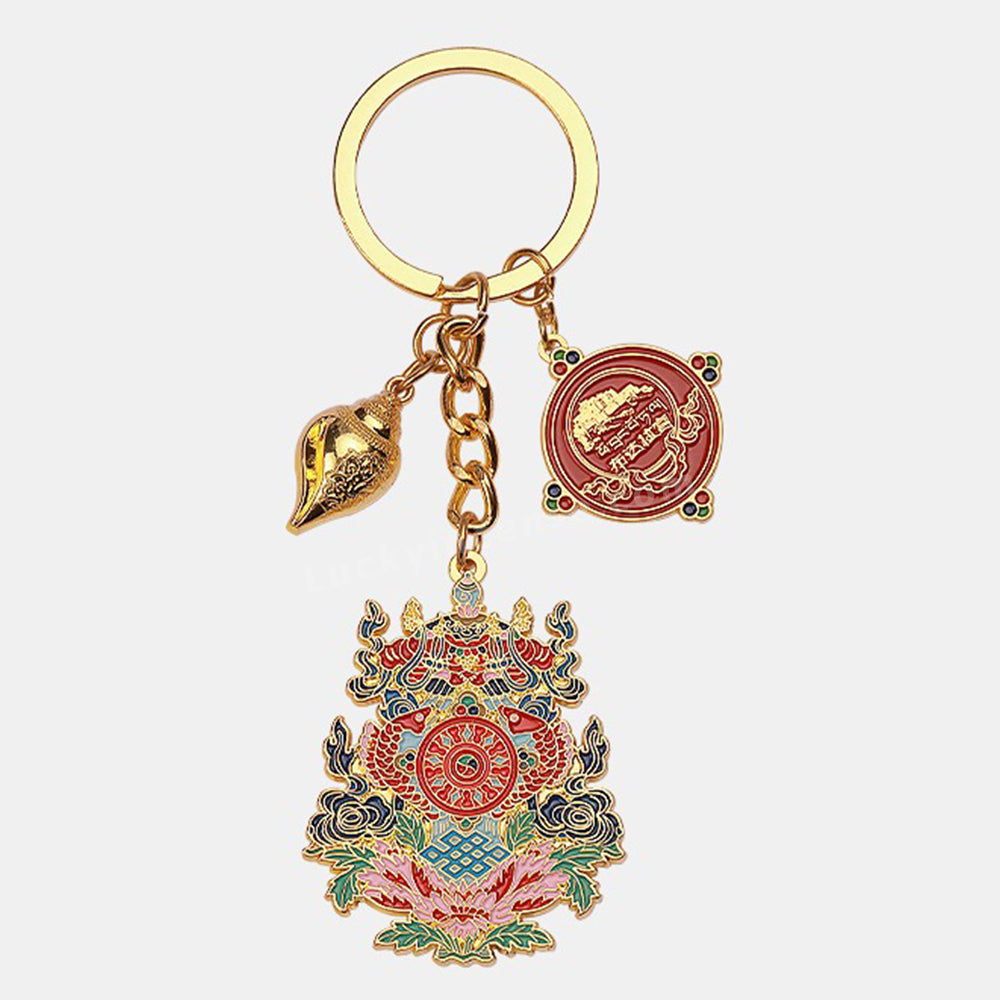 Tibetan Auspicious Eight Treasures Ten Powerful Elements Keychain Charm
