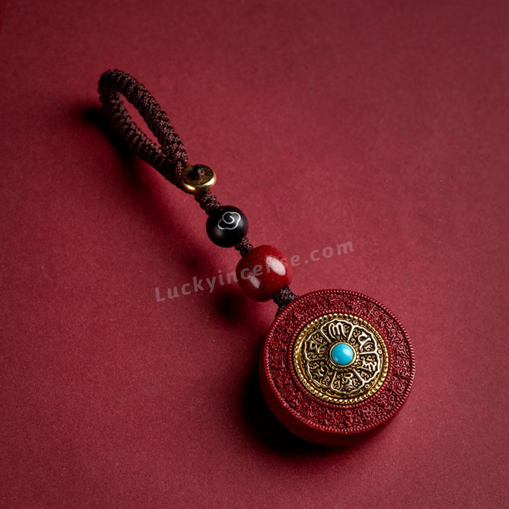 Purple Gold Cinnabar Buddhist Six Words Keychain Charm