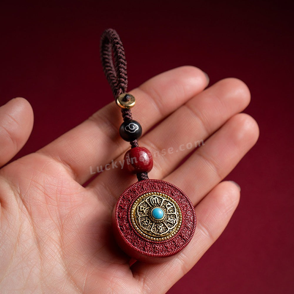 Purple Gold Cinnabar Buddhist Six Words Keychain Charm