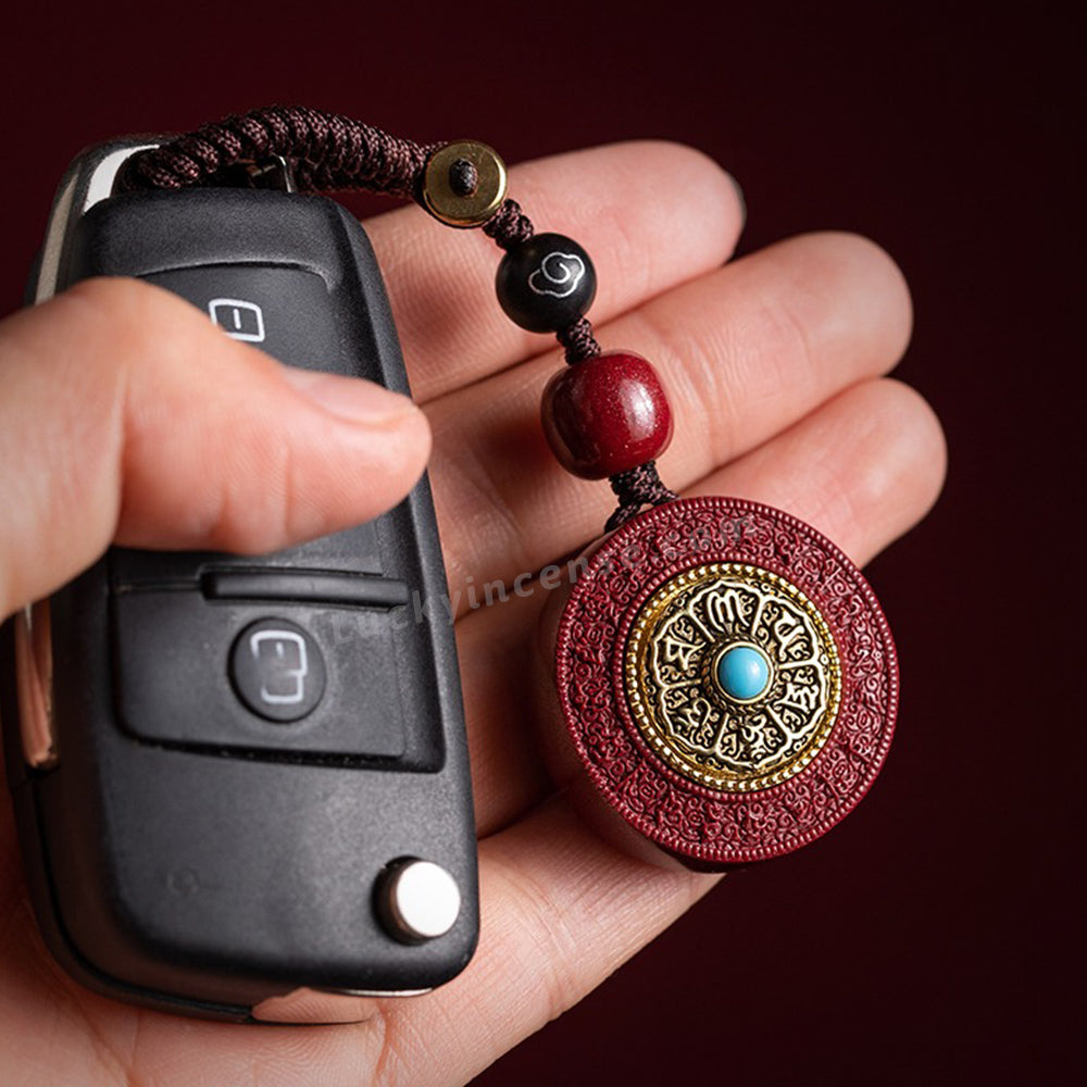 Purple Gold Cinnabar Buddhist Six Words Keychain Charm