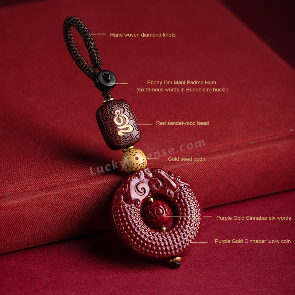 Purple Gold Cinnabar Lucky Coin Keychain Charm