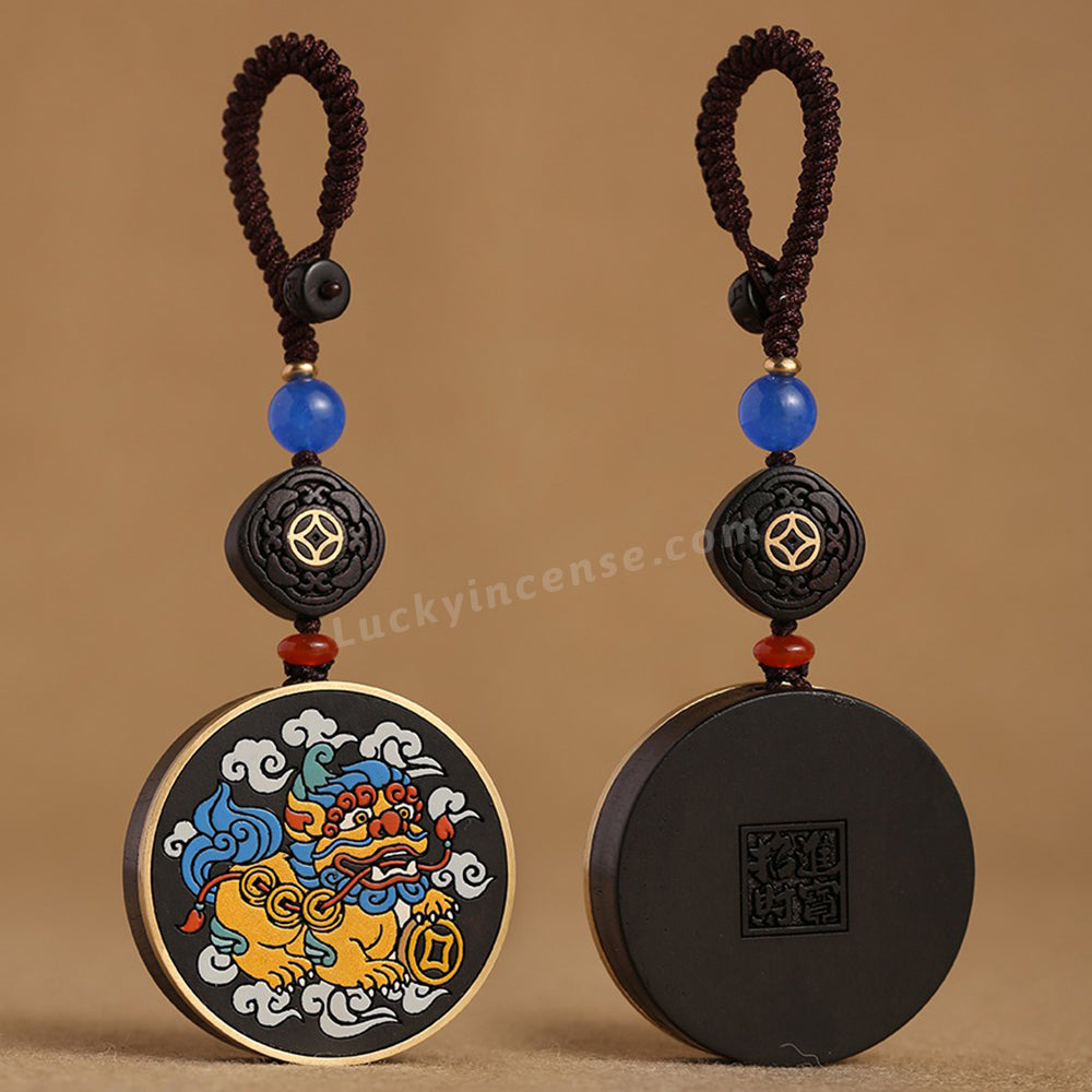 Ebony Wood Painted Pixiu Wealth Keychain Charm