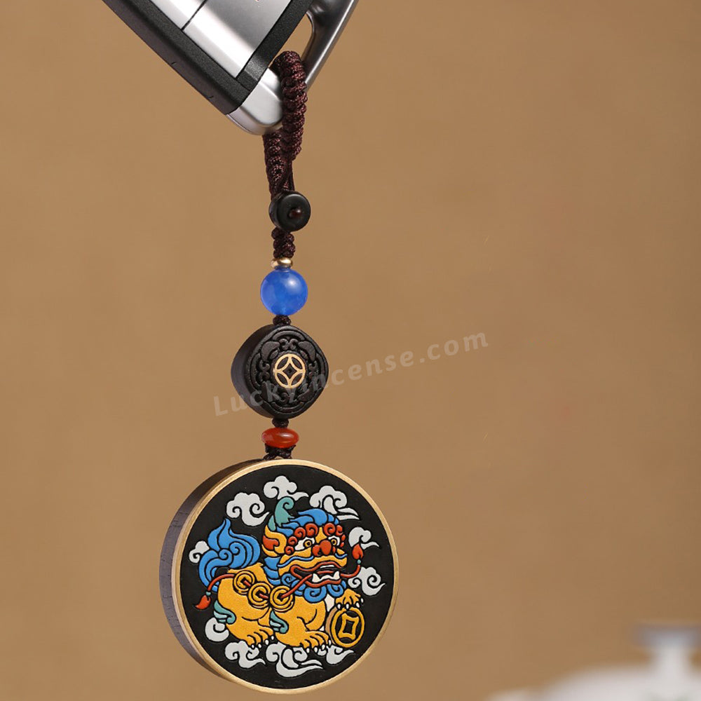 Ebony Wood Painted Pixiu Wealth Keychain Charm