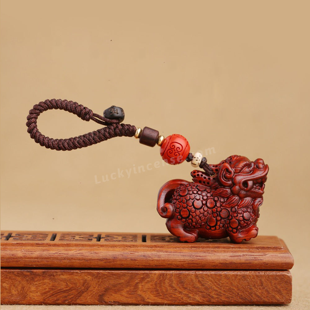 Red Sandalwood Wealth Pixiu Keychain Charm