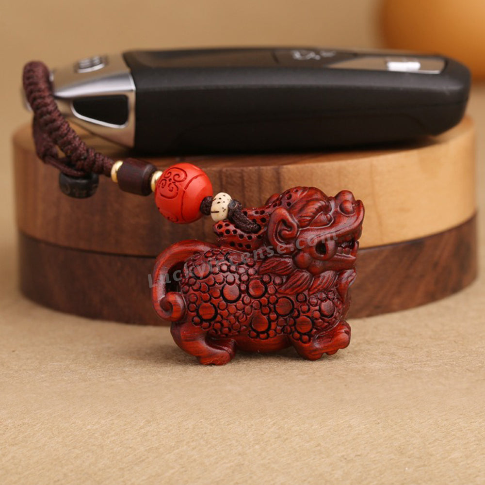 Red Sandalwood Wealth Pixiu Keychain Charm