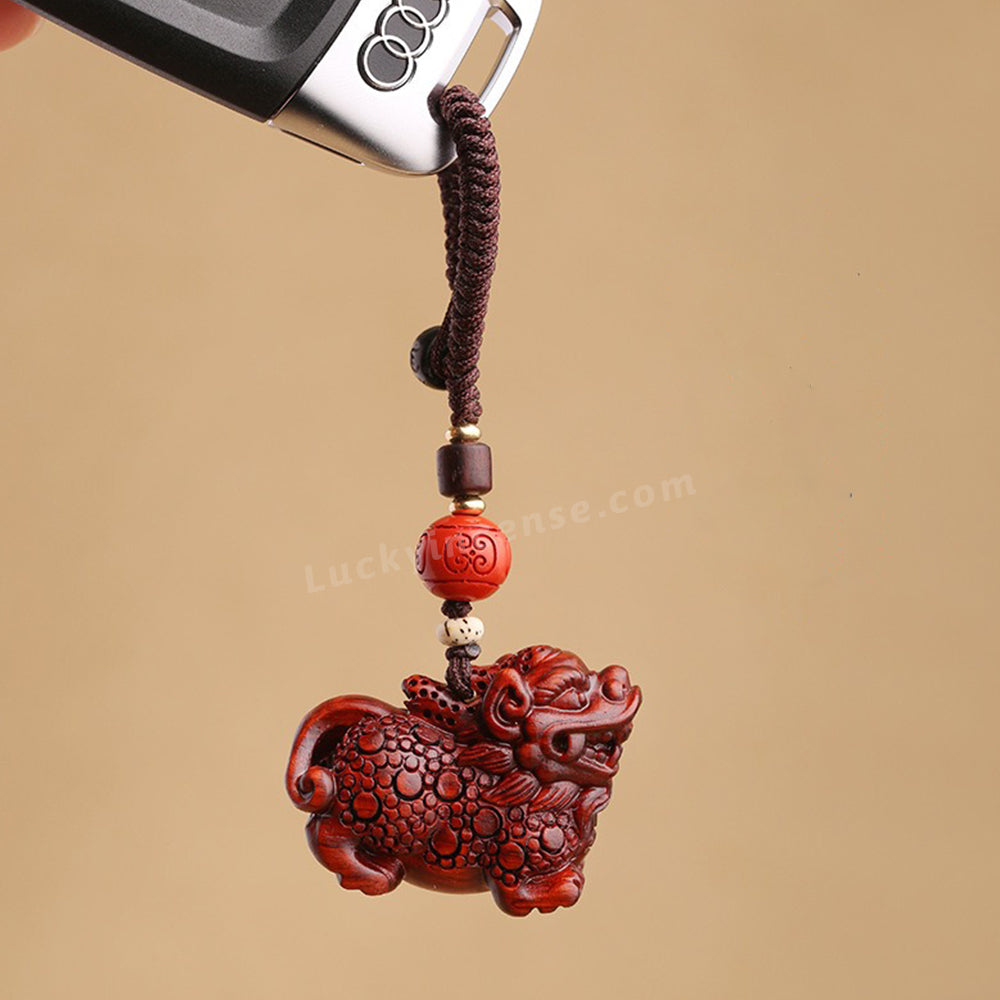 Red Sandalwood Wealth Pixiu Keychain Charm