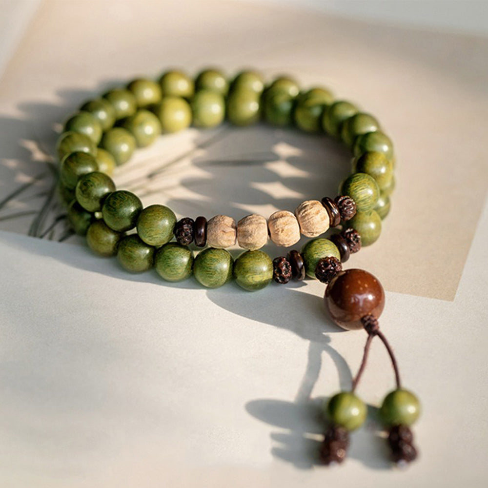 Natural Green Sandalwood Beads Double Wrap Mala Beads
