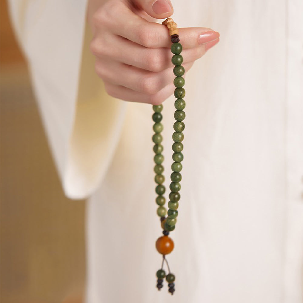 Natural Green Sandalwood Beads Double Wrap Mala Beads