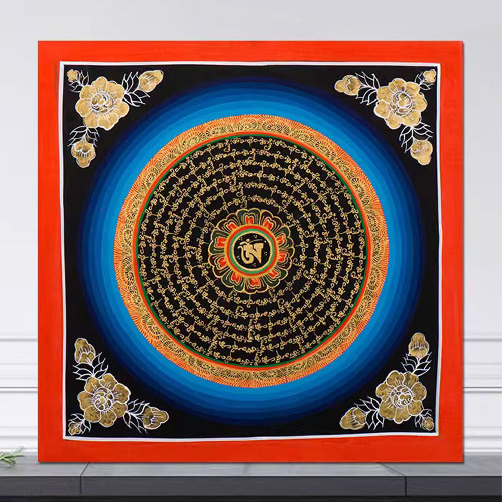 Hand-painted Six Characters Sanskrit Mantra Hanging Thangka