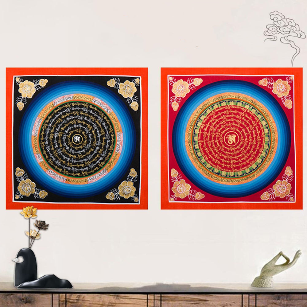 Hand-painted Six Characters Sanskrit Mantra Hanging Thangka