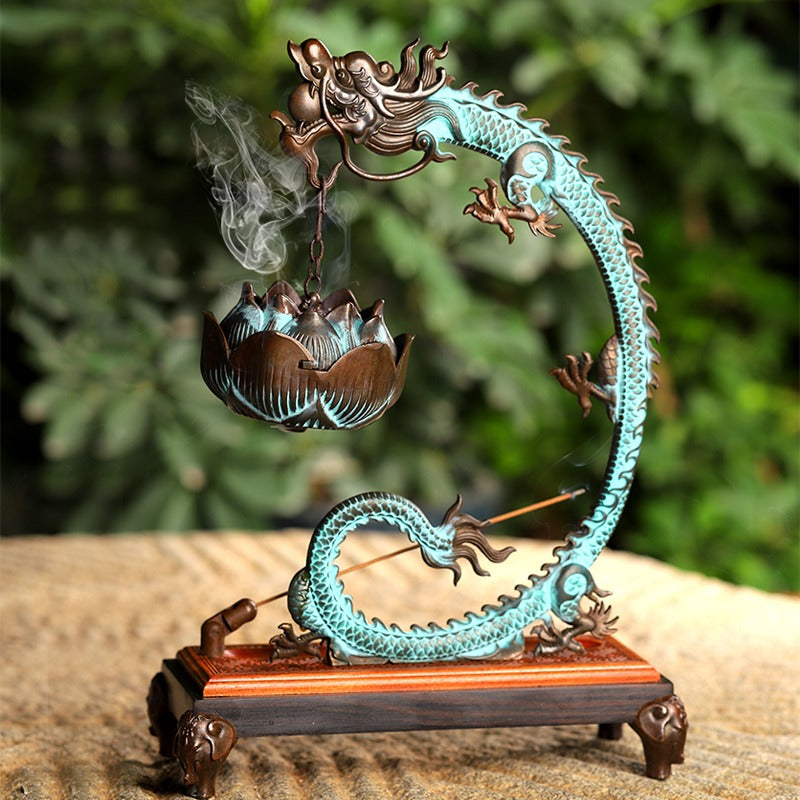 Copper Dragon Hanging Lotus Incense Burner