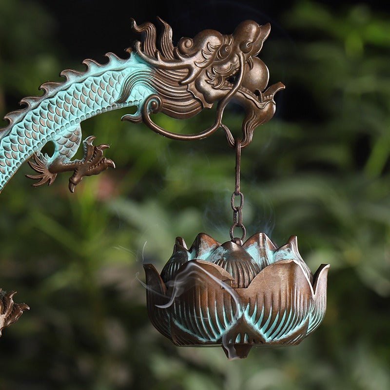 Copper Dragon Hanging Lotus Incense Burner