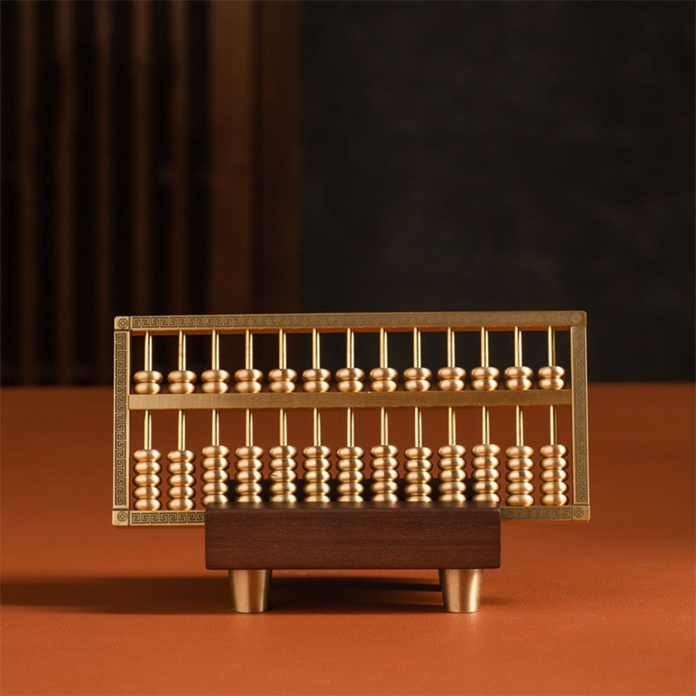 Brass Abacus Ornament with Solid Wood Base