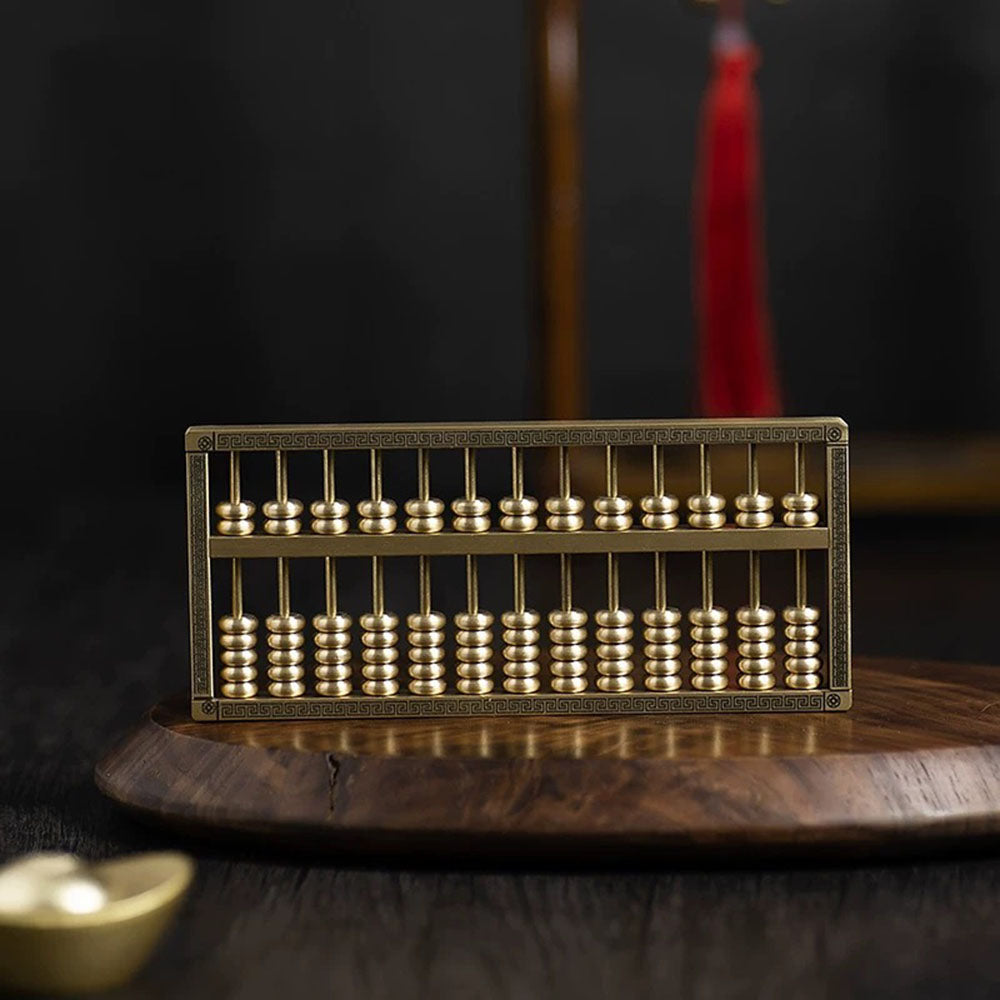 Brass Abacus Ornament with Solid Wood Base