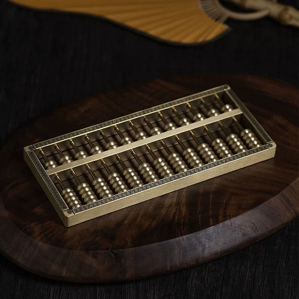 Brass Abacus Ornament with Solid Wood Base