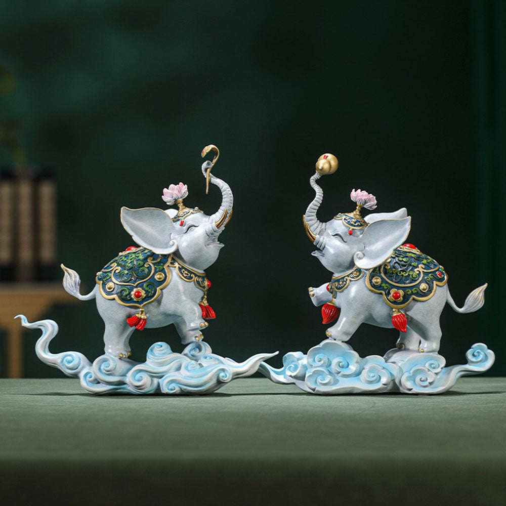 Brass Elephant Pair With Lotus