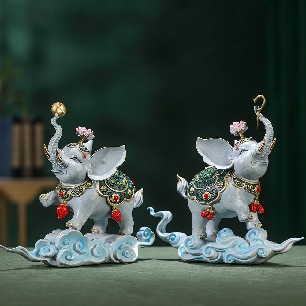 Brass Elephant Pair With Lotus