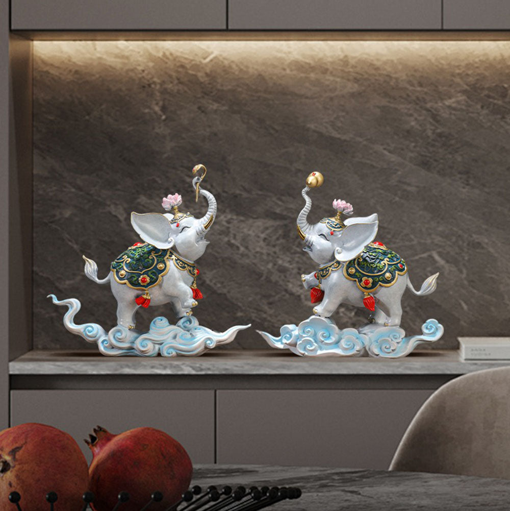 Brass Elephant Pair With Lotus