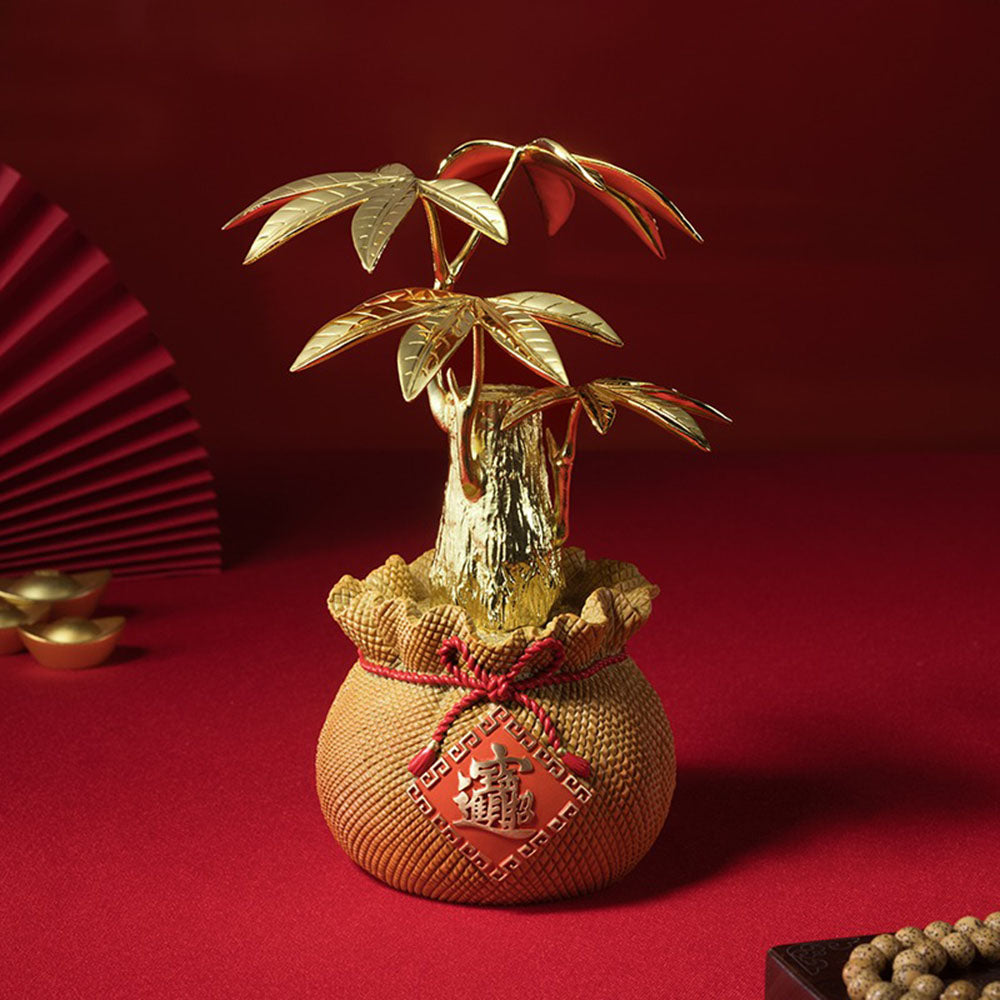 Golden Brass Money Tree With Lucky Bag
