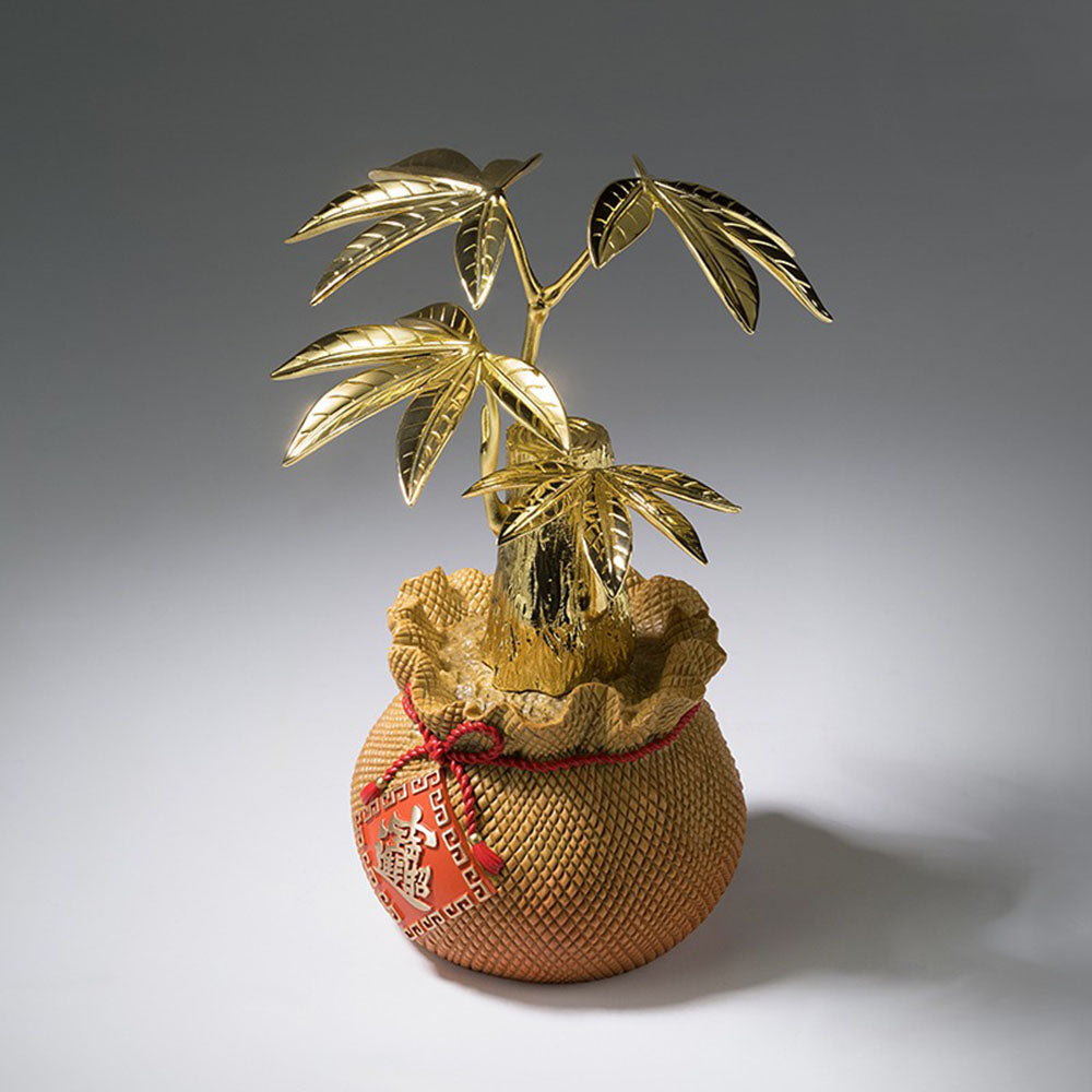 Golden Brass Money Tree With Lucky Bag