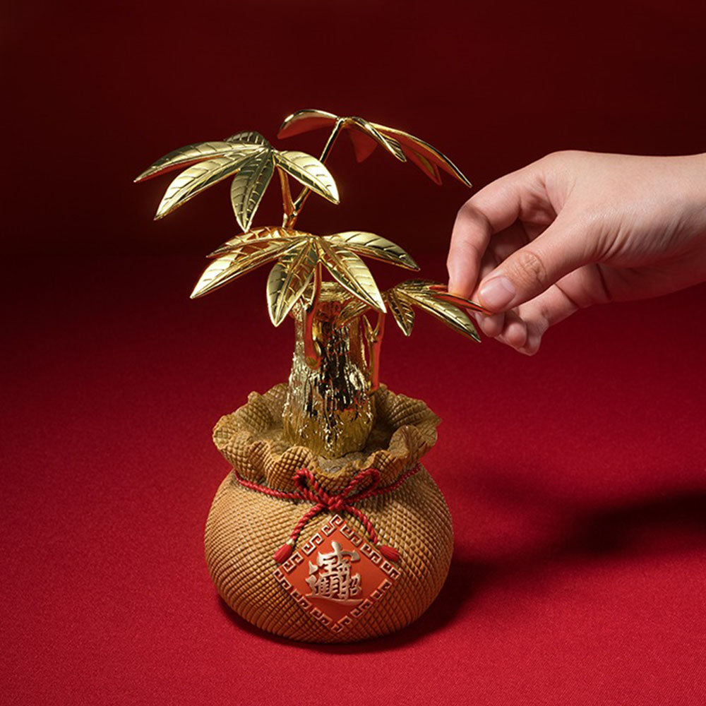 Golden Brass Money Tree With Lucky Bag