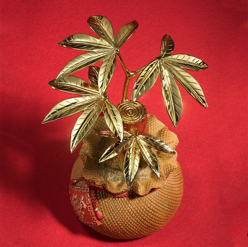 Golden Brass Money Tree With Lucky Bag