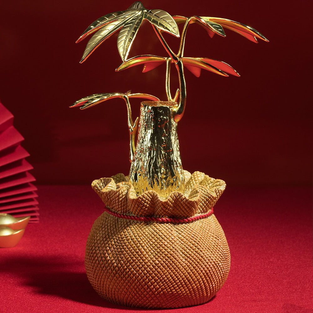 Golden Brass Money Tree With Lucky Bag
