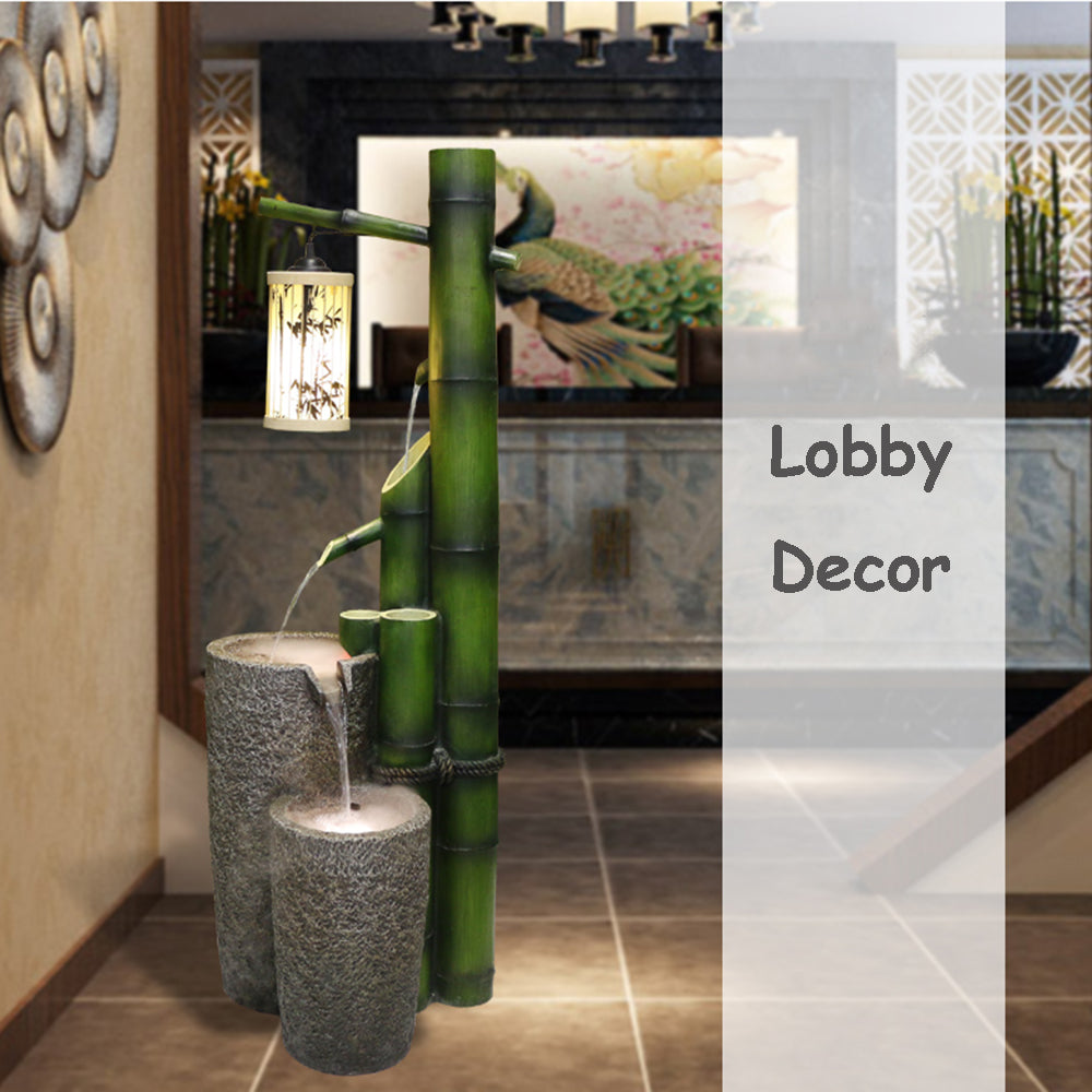 Bamboo Style with Hanging Lantern Water Fountain
