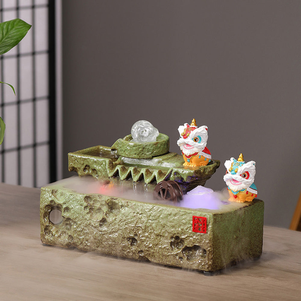 Lucky Lion Ceramic Tabletop Water Fountain