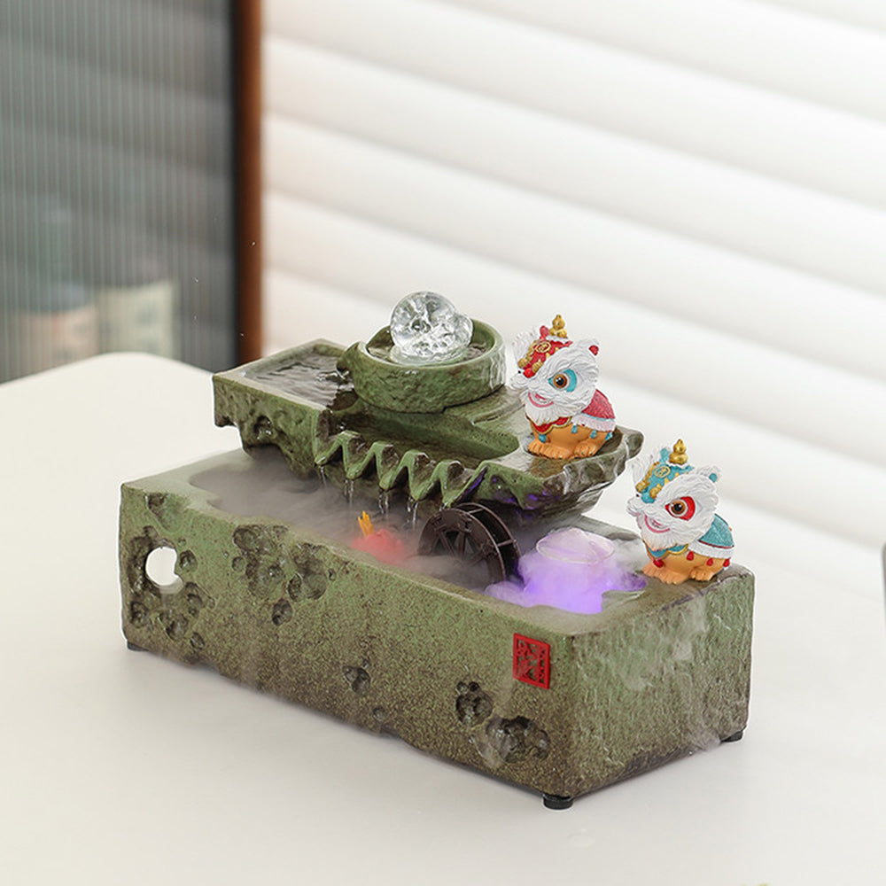 Lucky Lion Ceramic Tabletop Water Fountain