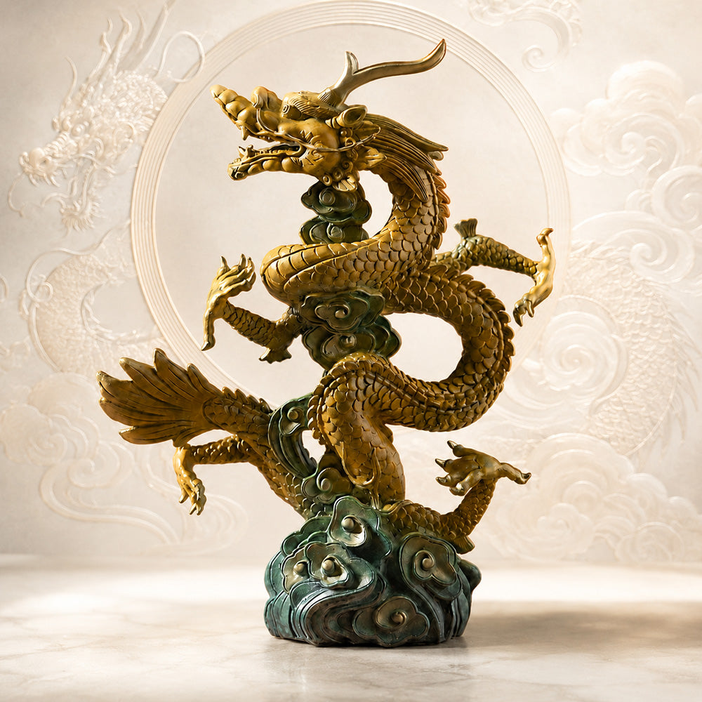 Brass Rising Dragon Statue