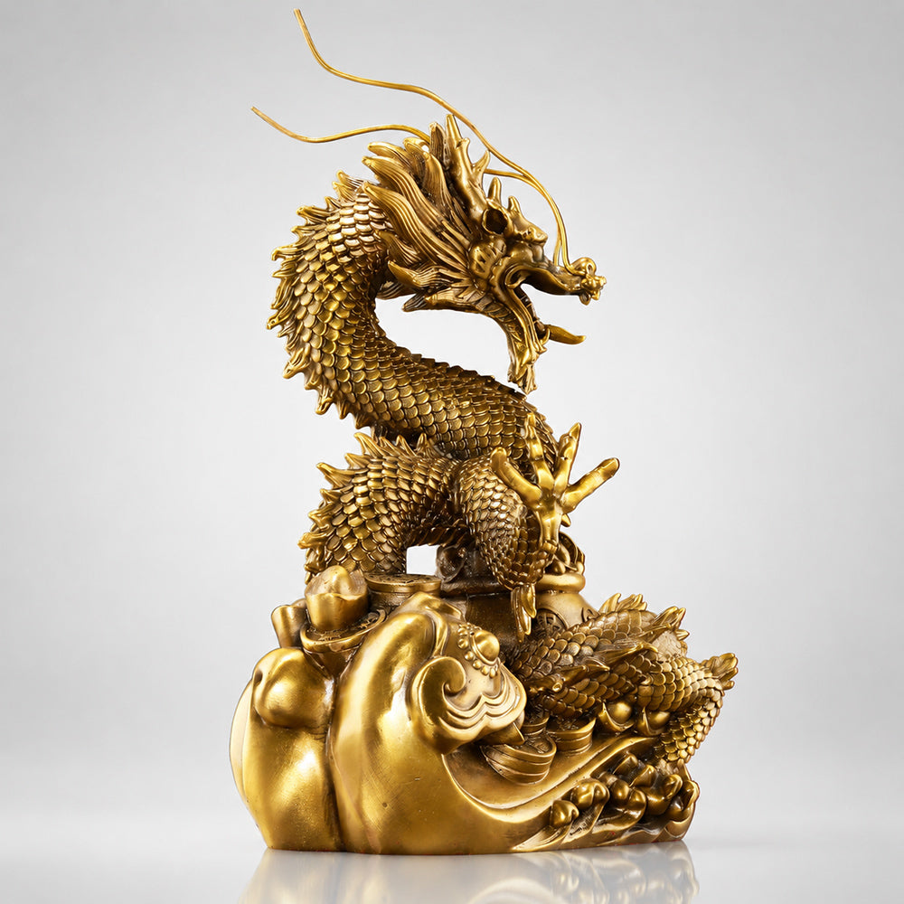 Brass Dragon Wealth Bowl Statue