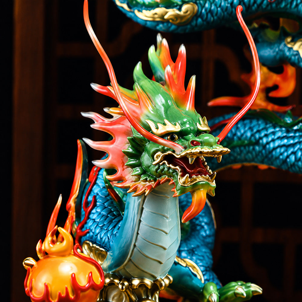 Copper Dragon And Phoenix Statue Set
