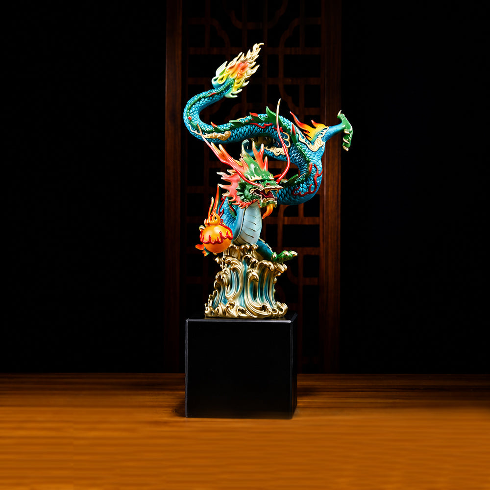Copper Dragon And Phoenix Statue Set