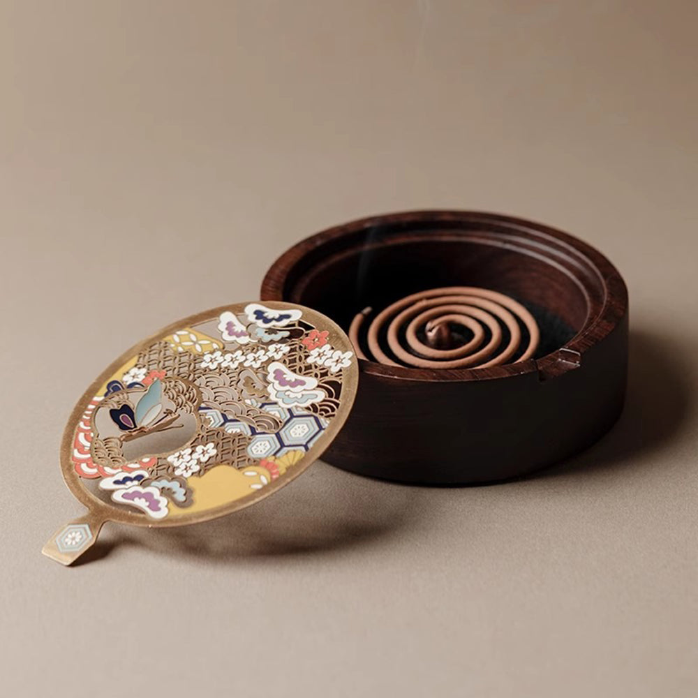 Exquisite Hand-made Wooden Incense Burner with Butterfly Decoration