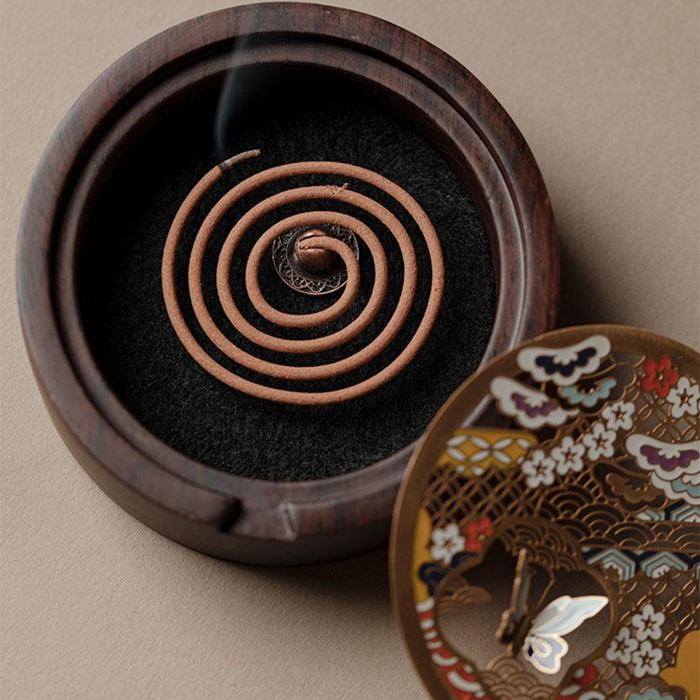Exquisite Hand-made Wooden Incense Burner with Butterfly Decoration