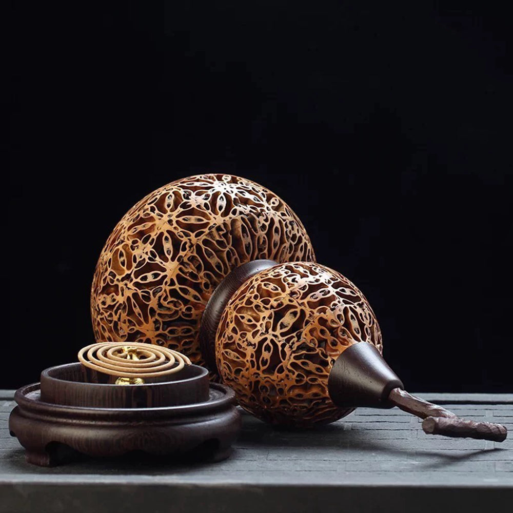 Handmade Wooden Incense Burner in Walnut Gourd Shape