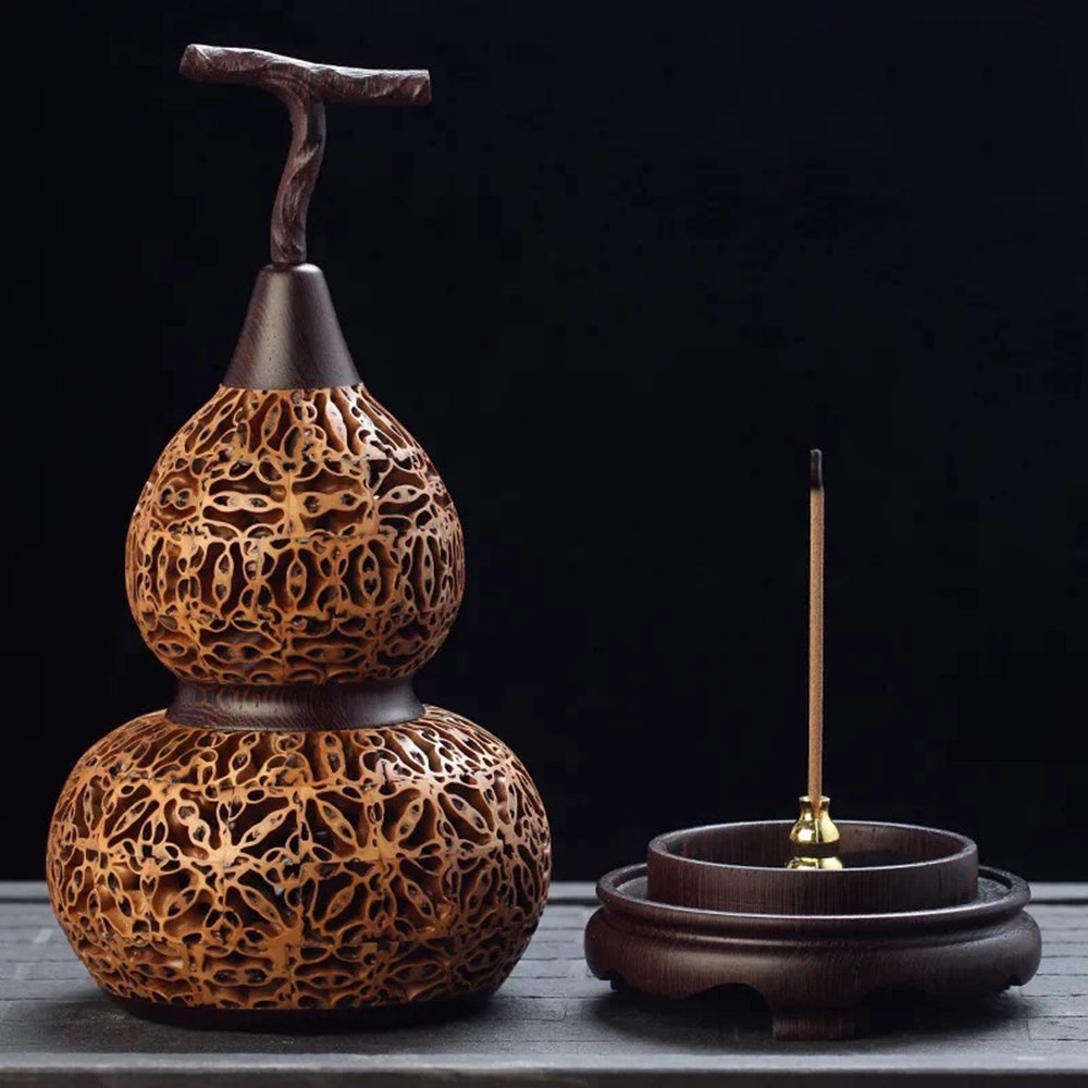 Handmade Wooden Incense Burner in Walnut Gourd Shape