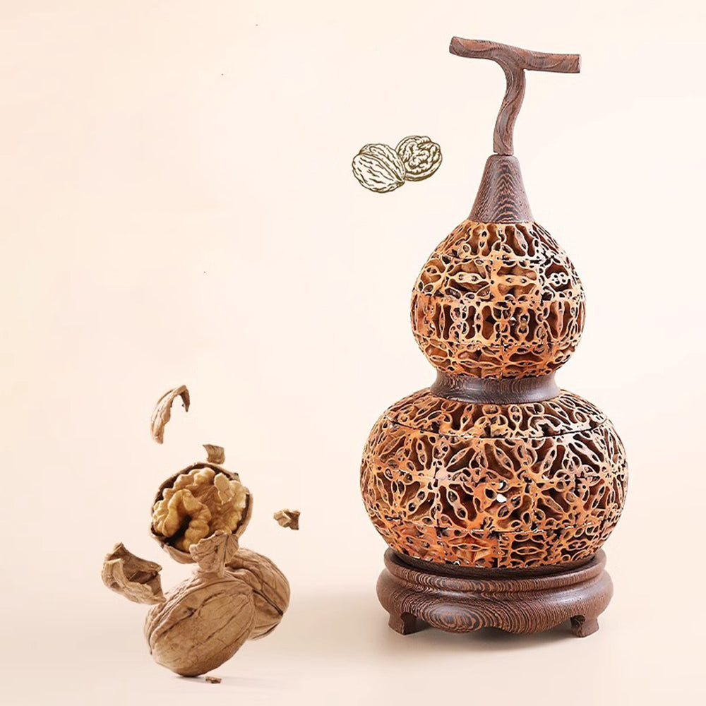 Handmade Wooden Incense Burner in Walnut Gourd Shape