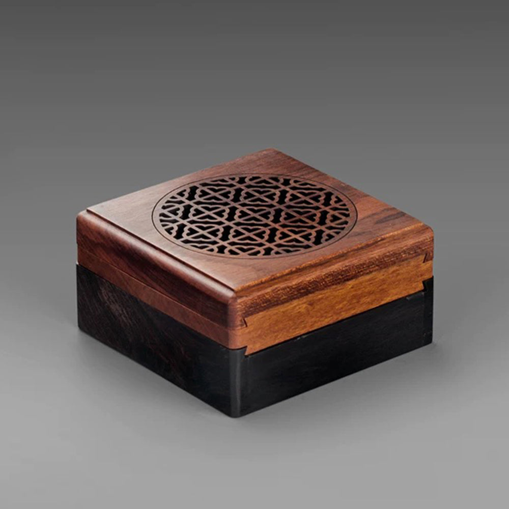 Double-Layer Square Hollowed-out Incense Burner Wooden Box