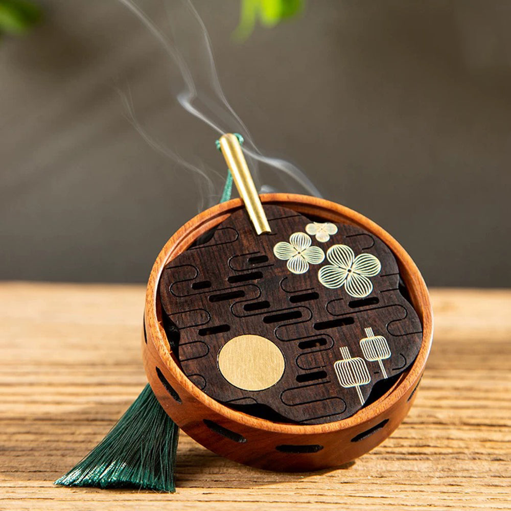 Traditional Fan-shaped Wooden Incense Box