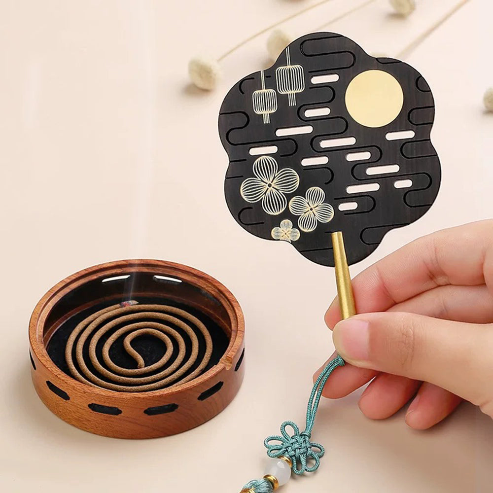 Traditional Fan-shaped Wooden Incense Box