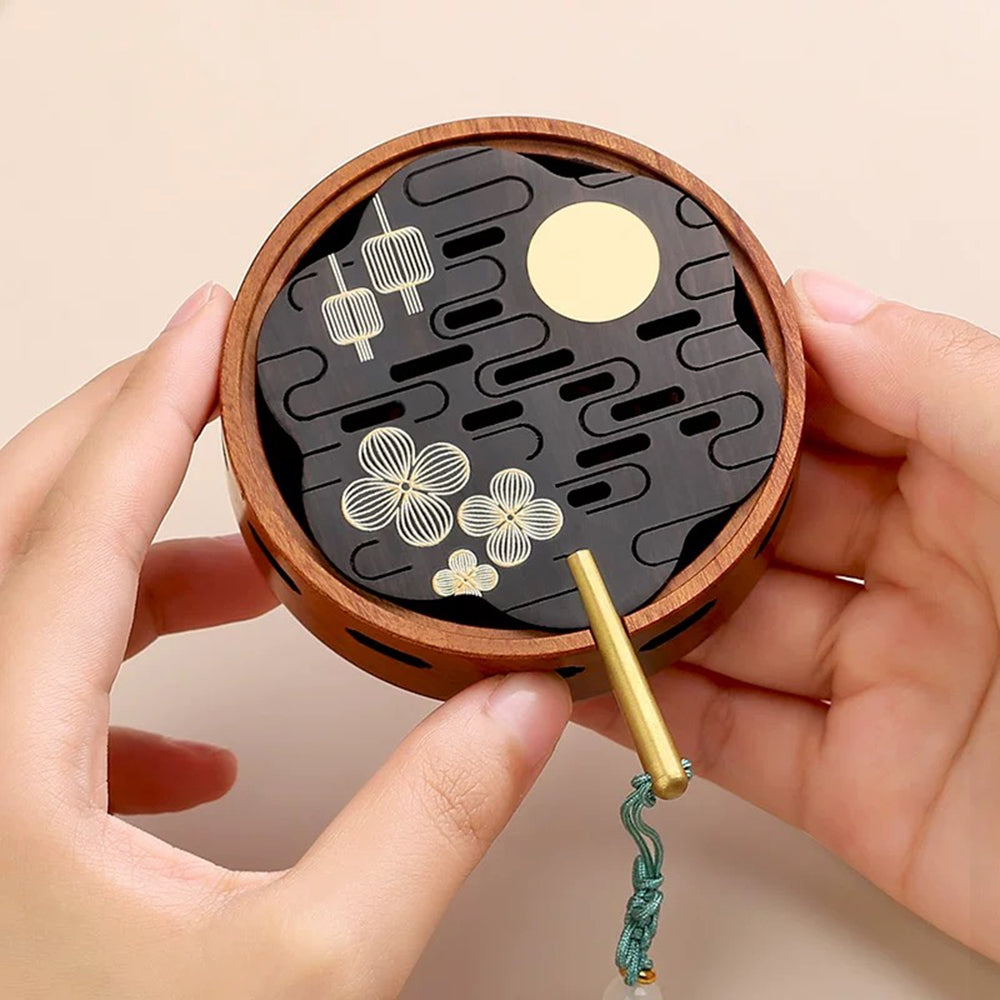 Traditional Fan-shaped Wooden Incense Box