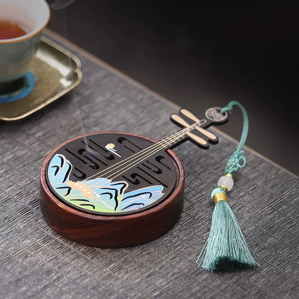 Traditional Chinese Wooden Incense Burner in the Shape of Yueqin